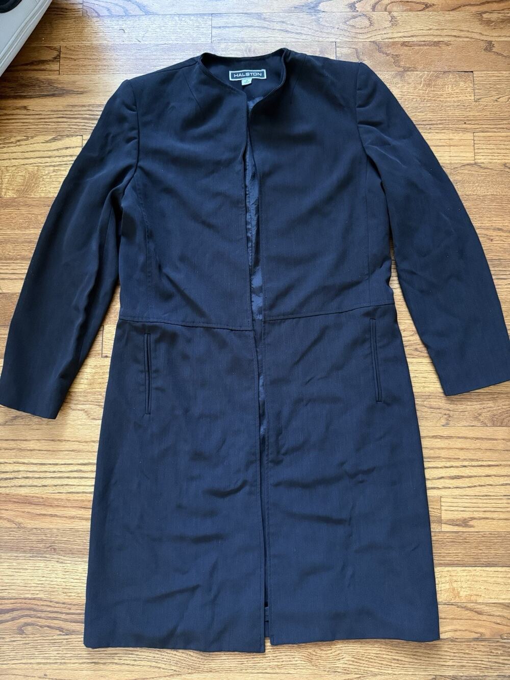 HALSTON Black Open Front Long Blazer Jacket Size 10
